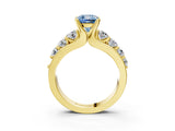 Yellow gold Fancy Blue Cushion  Brilliant Solitaire with Side Stones on a Pave Band and Four-Prong Setting_27