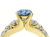 Yellow gold Fancy Blue Cushion  Brilliant Solitaire with Side Stones on a Pave Band and Four-Prong Setting_28