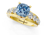 Yellow gold Fancy Blue Cushion  Brilliant Solitaire with Side Stones on a Pave Band and Four-Prong Setting_37