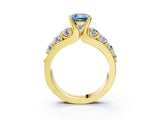 Yellow gold Fancy Blue Cushion  Brilliant Solitaire with Side Stones on a Pave Band and Four-Prong Setting_39
