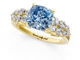 Yellow gold Fancy Blue Cushion  Cluster Diamond Engagement Ring with Pavé Band and Four-Prong Setting_53