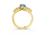 Yellow gold Fancy Blue Cushion  Cluster Diamond Engagement Ring with Pavé Band and Four-Prong Setting_55