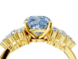 Yellow gold Fancy Blue Cushion  Cluster Diamond Engagement Ring with Pavé Band and Four-Prong Setting_56