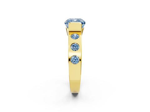 Yellow gold Fancy Blue Cushion Cut Brilliant Channel-Set Diamond Ring with Bezel Prong Setting_2