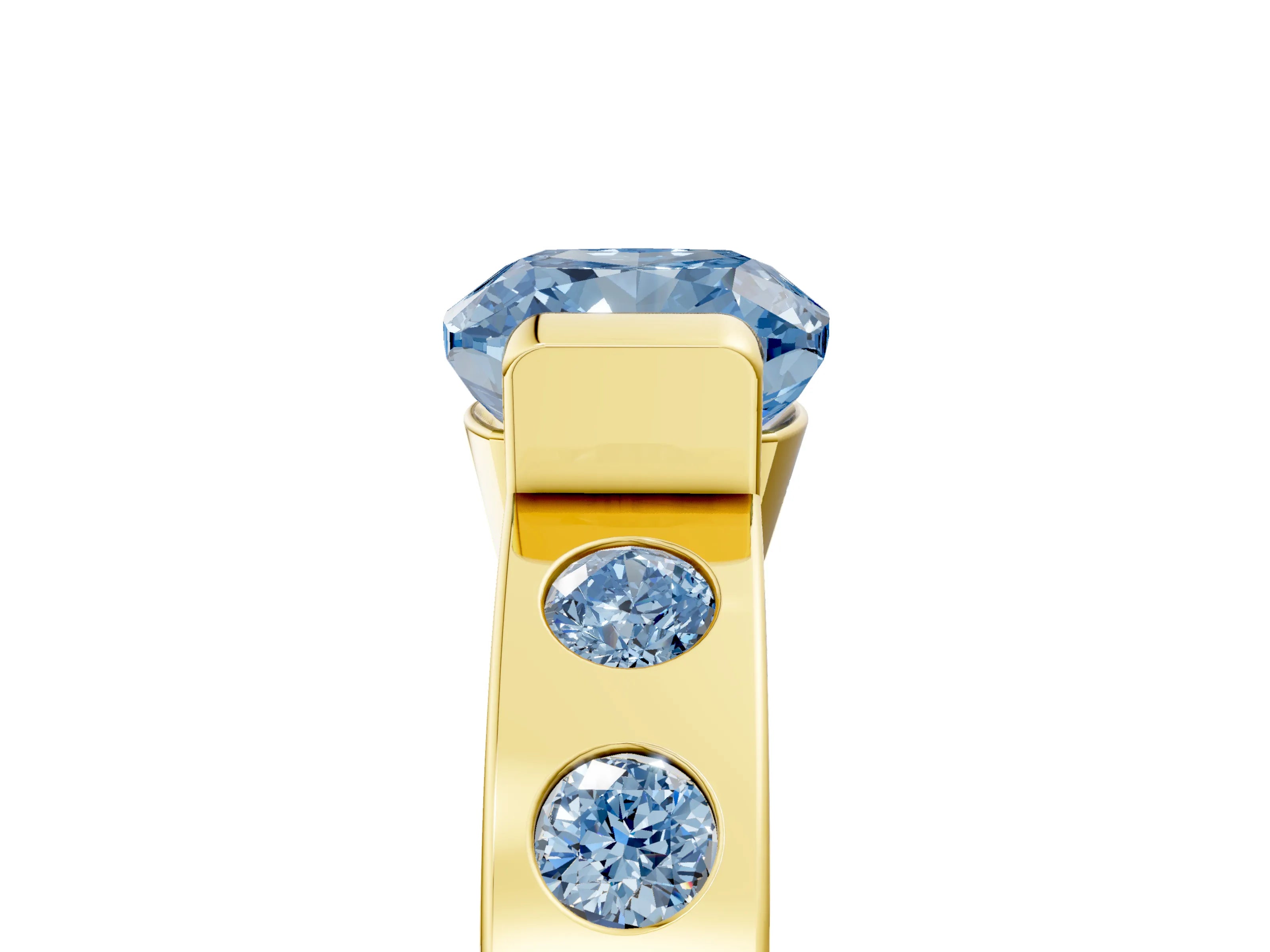Yellow gold Fancy Blue Cushion Cut Brilliant Channel-Set Diamond Ring with Bezel Prong Setting_5