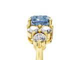 Yellow gold Fancy Blue Cushion Cut Brilliant Diamond Cluster Accent Solitaire Ring with Prong Setting_5