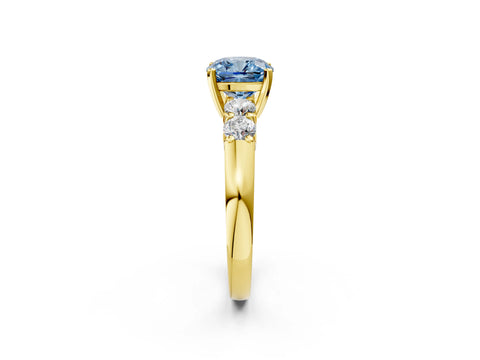Yellow gold Fancy Blue Cushion Cut Brilliant Diamond Five-Stone Engagement Ring with Prong Setting on a Classic Band_5