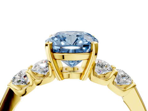 Yellow gold Fancy Blue Cushion Cut Brilliant Diamond Five-Stone Engagement Ring with Prong Setting on a Classic Band_7