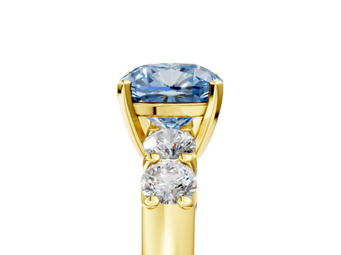 Yellow gold Fancy Blue Cushion Cut Brilliant Diamond Five-Stone Engagement Ring with Prong Setting on a Classic Band_8
