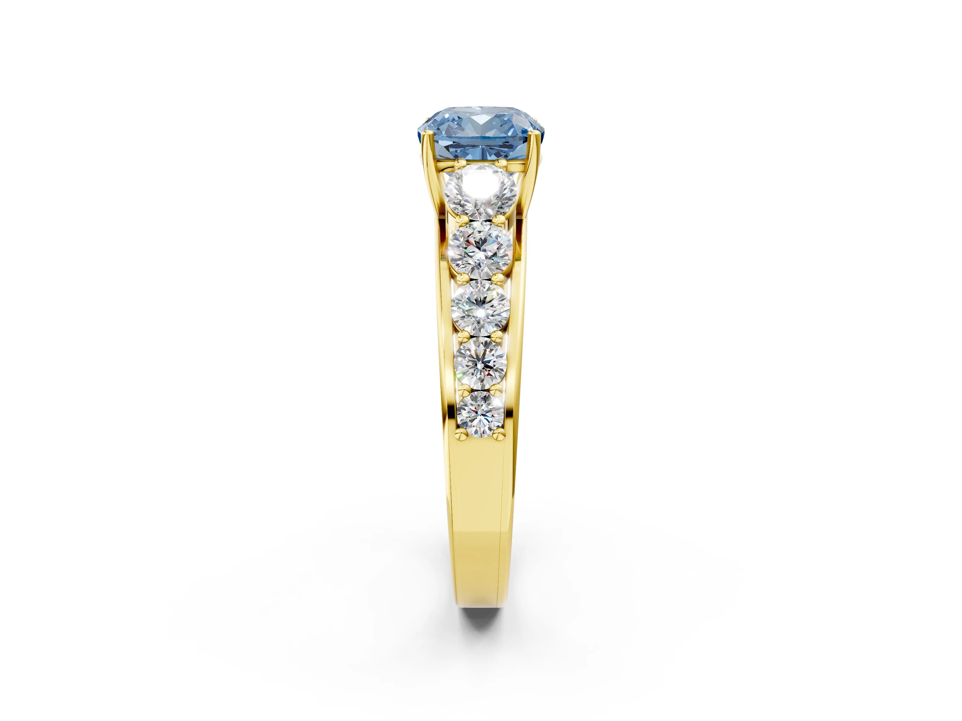 Yellow gold Fancy Blue Cushion Cut Brilliant Diamond Pavé Band with Six-Prong Setting_2