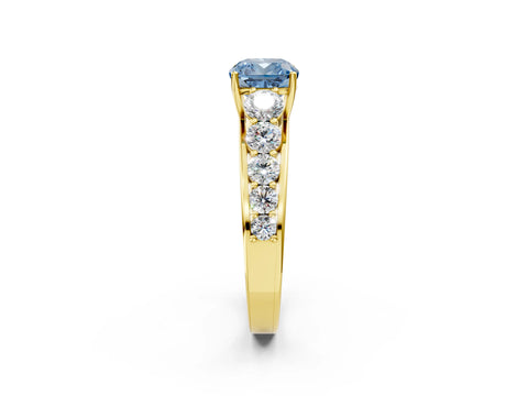 Yellow gold Fancy Blue Cushion Cut Brilliant Diamond Pavé Band with Six-Prong Setting_2