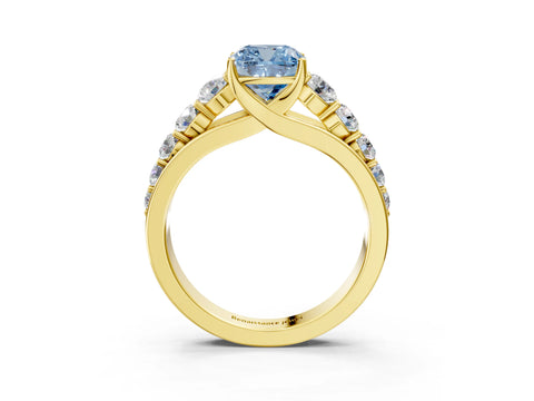 Yellow gold Fancy Blue Cushion Cut Brilliant Diamond Pavé Band with Six-Prong Setting_3
