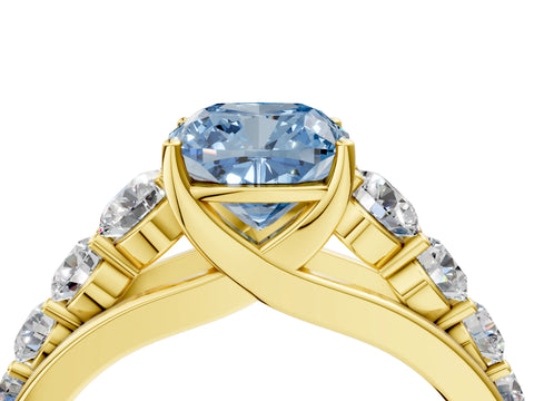 Yellow gold Fancy Blue Cushion Cut Brilliant Diamond Pavé Band with Six-Prong Setting_4