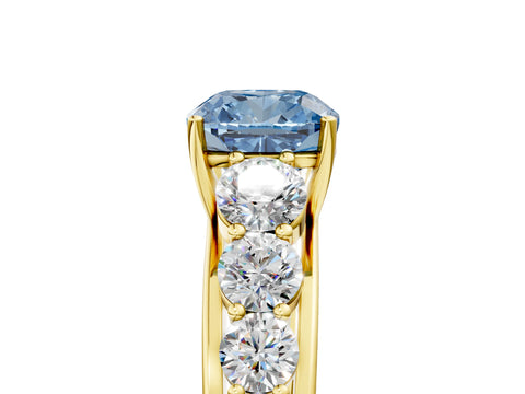 Yellow gold Fancy Blue Cushion Cut Brilliant Diamond Pavé Band with Six-Prong Setting_5