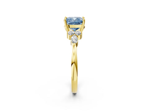 Yellow gold Fancy Blue Cushion Cut Brilliant Diamond Solitaire Ring with Pear Side Stones and Four-Prong Setting_5