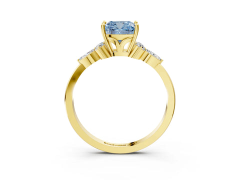Yellow gold Fancy Blue Cushion Cut Brilliant Diamond Solitaire Ring with Pear Side Stones and Four-Prong Setting_6