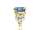 Yellow gold Fancy Blue Cushion Cut Brilliant Diamond Solitaire Ring with Pear Side Stones and Four-Prong Setting_8