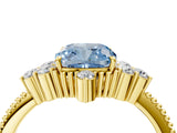 Yellow gold Fancy Blue Cushion Cut Brilliant Diamond with Cluster Setting on a Beaded Band and Four-Prong Setting_4