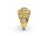 Yellow gold Fancy Blue Cushion Cut Brilliant Halo Pave Diamond Milgrain Ring_2