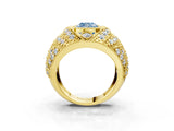 Yellow gold Fancy Blue Cushion Cut Brilliant Halo Pave Diamond Milgrain Ring_3