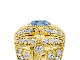 Yellow gold Fancy Blue Cushion Cut Brilliant Halo Pave Diamond Milgrain Ring_5