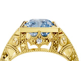 Yellow gold Fancy Blue Cushion Cut Brilliant Milgrain Filigree Diamond Ring with Square Prong Setting_10