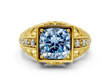 Yellow gold Fancy Blue Cushion Cut Brilliant Milgrain Filigree Diamond Ring with Square Prong Setting_12