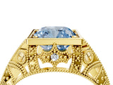 Yellow gold Fancy Blue Cushion Cut Brilliant Milgrain Filigree Diamond Ring with Square Prong Setting_16