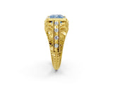 Yellow gold Fancy Blue Cushion Cut Brilliant Milgrain Filigree Diamond Ring with Square Prong Setting_8