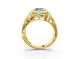 Yellow gold Fancy Blue Cushion Cut Brilliant Milgrain Filigree Diamond Ring with Square Prong Setting_9