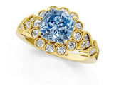 Yellow gold Fancy Blue Cushion Cut Brilliant Milgrain Pave Heart Band Solitaire Ring_1