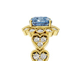 Yellow gold Fancy Blue Cushion Cut Brilliant Milgrain Pave Heart Band Solitaire Ring_5