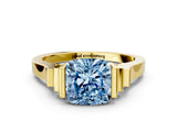 Yellow gold Fancy Blue Cushion Cut Brilliant Solitaire Diamond Ring with Channel Set Band and Bar Prong Setting_18