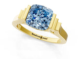 Yellow gold Fancy Blue Cushion Cut Brilliant Solitaire Diamond Ring with Channel Set Band and Bar Prong Setting_19