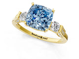 Yellow gold Fancy Blue Cushion Cut Brilliant Three-Stone Pave Band with Four-Prong Setting_1