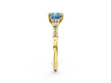 Yellow gold Fancy Blue Cushion Cut Brilliant Three-Stone Pave Band with Four-Prong Setting_2