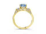 Yellow gold Fancy Blue Cushion Cut Brilliant Three-Stone Pave Band with Four-Prong Setting_3