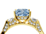 Yellow gold Fancy Blue Cushion Cut Brilliant Three-Stone Pave Band with Four-Prong Setting_4