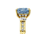 Yellow gold Fancy Blue Cushion Cut Brilliant Three-Stone Pave Band with Four-Prong Setting_5