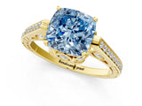 Yellow gold Fancy Blue Cushion  Cut Cathedral Pave Diamond Engagement Ring with Six-Prong Setting_33