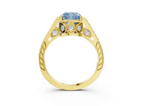 Yellow gold Fancy Blue Cushion  Cut Cathedral Pave Diamond Engagement Ring with Six-Prong Setting_35