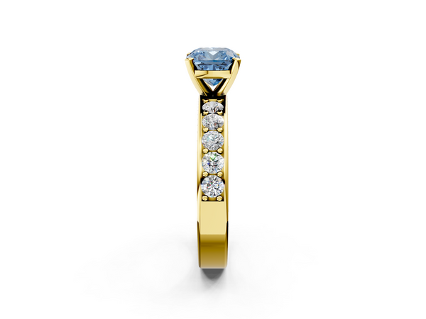 Yellow gold Fancy Blue Cushion  Cut Channel Set Diamond Engagement Ring with Four-Prong Setting