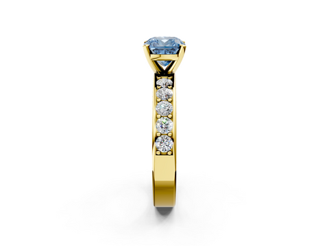 Yellow gold Fancy Blue Cushion  Cut Channel Set Diamond Engagement Ring with Four-Prong Setting_211