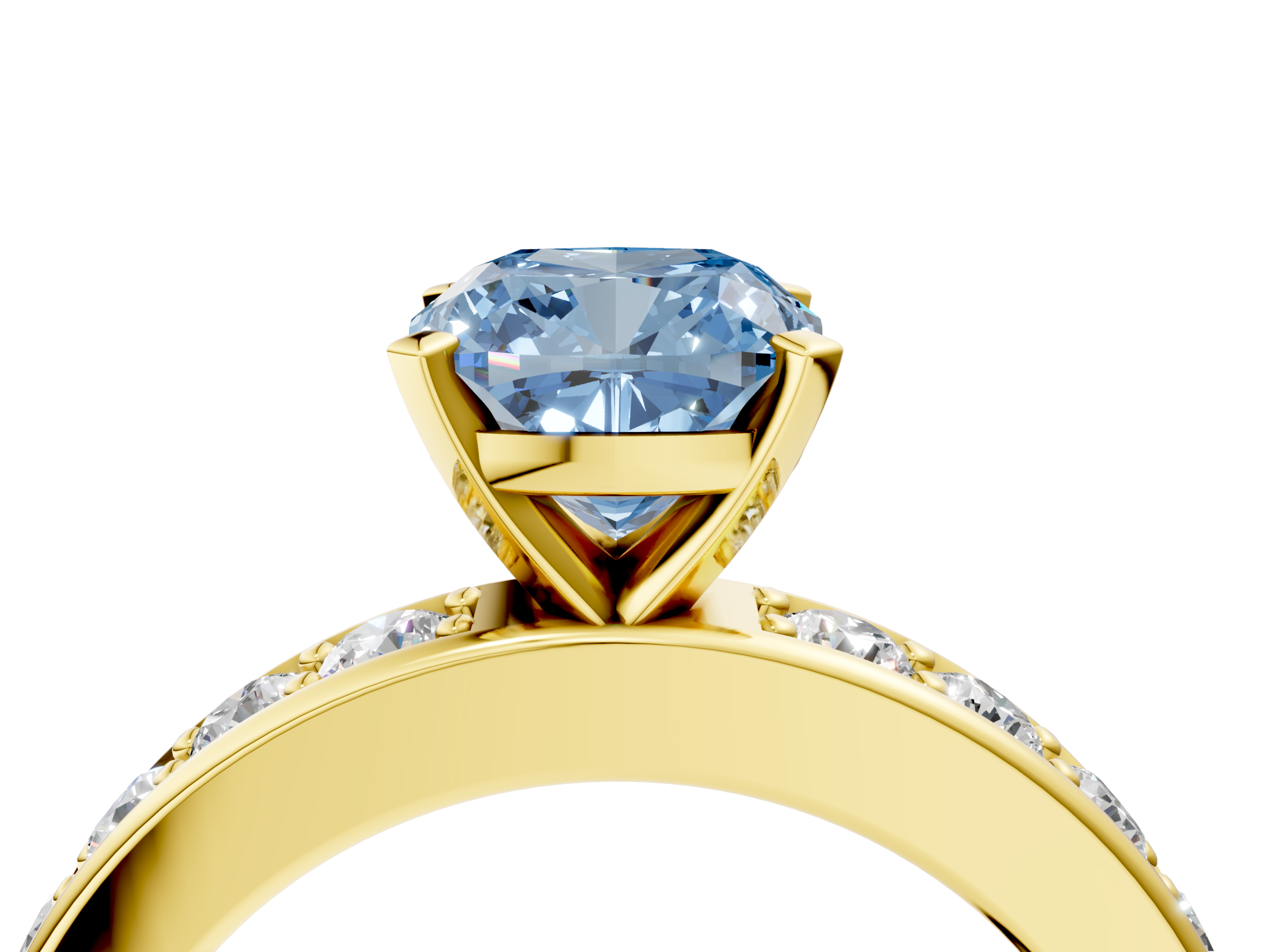 Yellow gold Fancy Blue Cushion  Cut Channel Set Diamond Engagement Ring with Four-Prong Setting_213