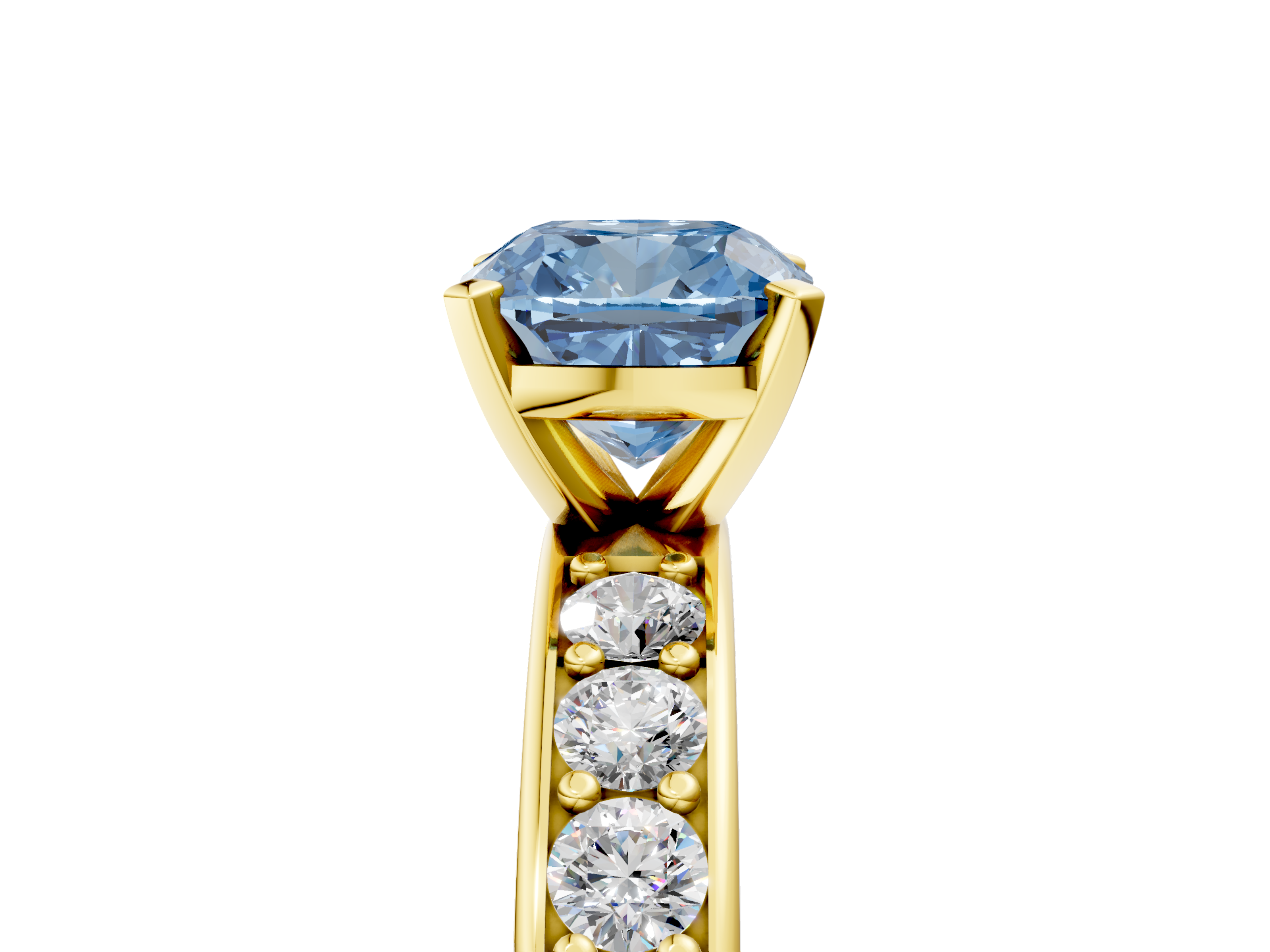 Yellow gold Fancy Blue Cushion  Cut Channel Set Diamond Engagement Ring with Four-Prong Setting_214