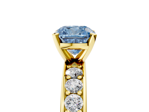 Yellow gold Fancy Blue Cushion  Cut Channel Set Diamond Engagement Ring with Four-Prong Setting_214