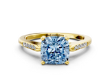 Yellow gold Fancy Blue Cushion  Cut Channel Set Solitaire Engagement Ring with Four-Prong Setting_161
