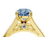 Yellow gold Fancy Blue Cushion  Cut Channel Set Solitaire Engagement Ring with Prong Setting_24