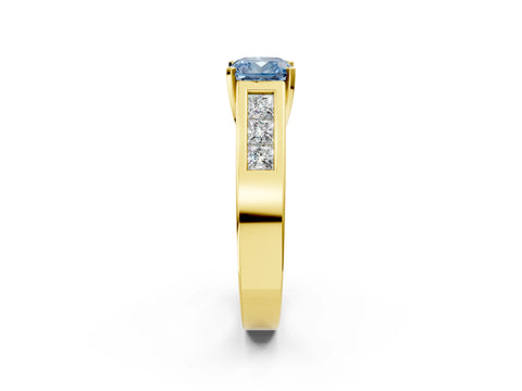 Yellow gold Fancy Blue Cushion Cut Cut Channel Set Solitaire Ring with Four-Prong Setting_2