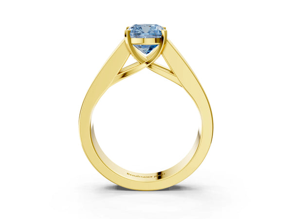 Yellow Gold Cushion Cut Engagement Ring Setting for Fancy Blue Center with Channel-Set Shoulders
